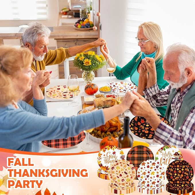 120 Pcs Fall Paper Plates 7 Inch Hello Fall Dessert Plates, Maple Leaves Dinner