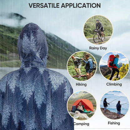PTEROMY Hooded Rain Poncho for Adult with Pocket, Waterproof Lightweight Unisex Raincoat for Hiking Camping Emergency