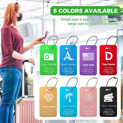 Personalized Luggage Tags, Custom Luggage Tags 4 Pack TSA Approved Double Sided Laser Engraving, Metal Luggage Tag for Suitcases with Stainless Loops, Name Tag for Bags, Backpacks (Green)