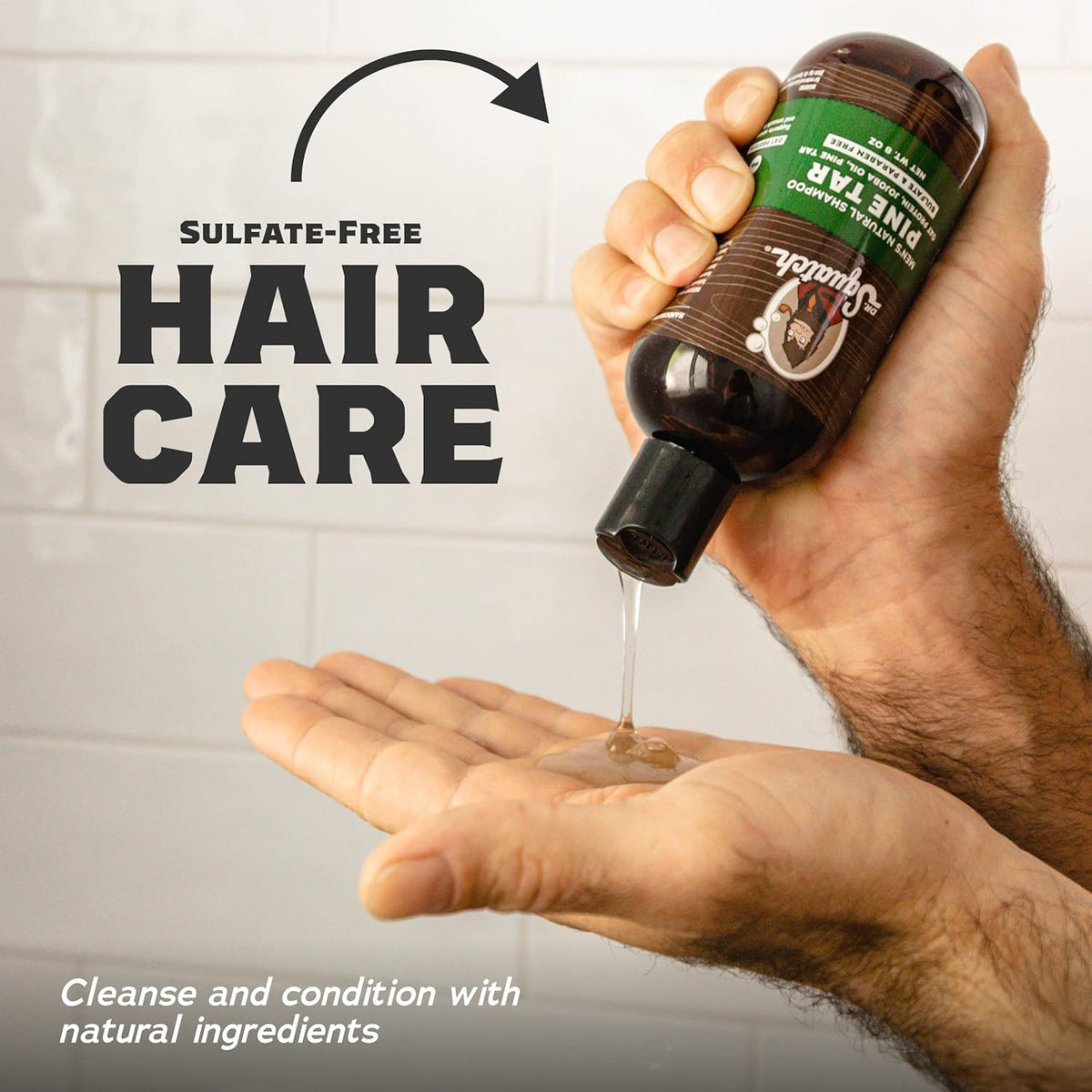 Dr. Squatch Natural Hair Bundle for Men - Healthy, Full Looking Hair - Pine Tar Shampoo (8 fl oz), Pine Tar Conditioner (11.5 fl oz)