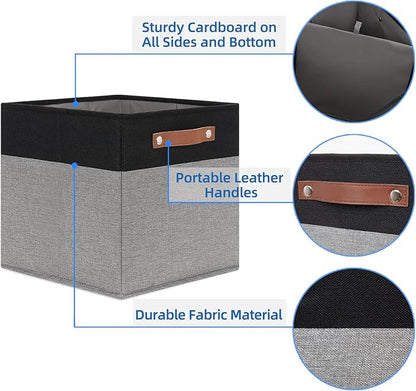 Temary Fabric Cube Storage Bins 12 Inch Decorative Storage Cubes Baskets 4 Pack Foldable Cube Storage Bins for Closet, Shelves (Black&Grey)