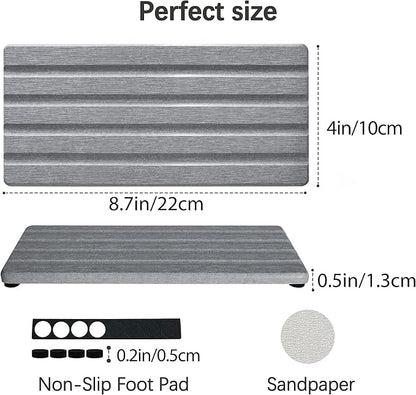 2 PCS Water Absorbing Stone Trays for Bathroom Sink & Kitchen Counter, Fast-Drying Diatomite Sink Caddy, Vanity Tray, Hand Soap Holder with Anti-Skid Pads (Gray, 8.7" x 4"/22 x 10cm)