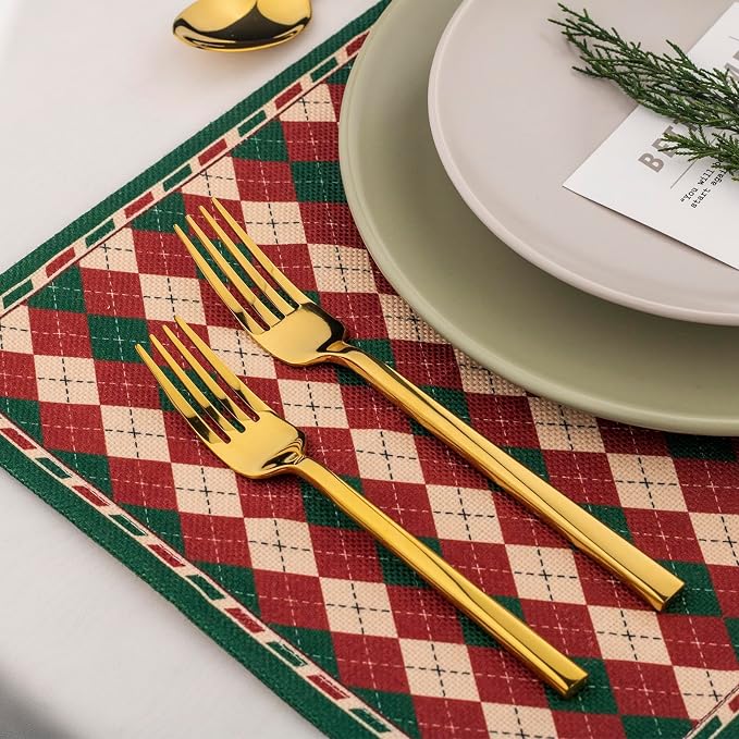 Alata Cube Gold 20-Piece Flatware Set, Forged Cutlery Set, Mirror Finish