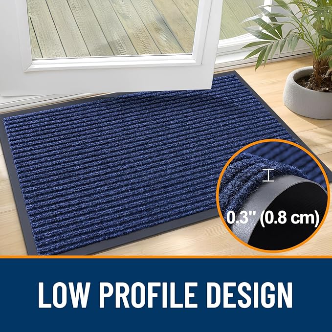 OLANLY Front Door Mat Indoor Outdoor Entrance, Waterproof Heavy Duty Doormat, Fade Resistant, Low Profile, Easy Clean Patio Porch Welcome Floor Mats for Entry, 29.5x17, Blue