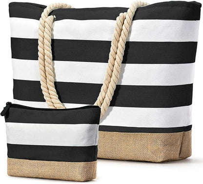 Becokan Beach Bag Initial Beach Tote with Makeup Bag for Travel Work Storage Personalized Birthday Gifts for Women Her