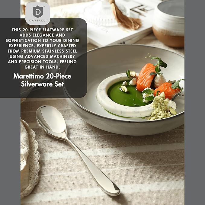Silverware Set for 4 | 18/10 Stainless Steel Flatware Set | Mirror Finish, Heavy-Duty, Dishwasher Safe, Elegant & Durable, Built to Last (20-Piece, Marettimo)