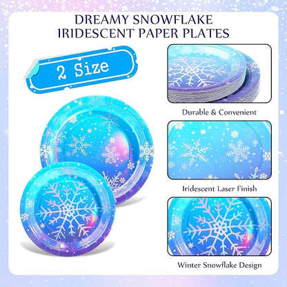 Kochorie 96 Pieces Frozen Iridescent Winter Snowflake Birthday Party Supplies