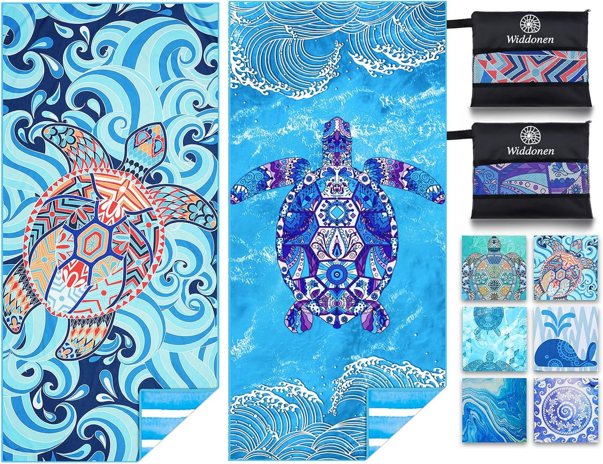 2 Pack Microfiber Lightweight Beach Towel Sand Free Quick Dry Absorbent Thin Compact Towels for Swimming Pool Camping Beach Accessories Large Easy Pack Travel Things for Vacation Essentials Gift