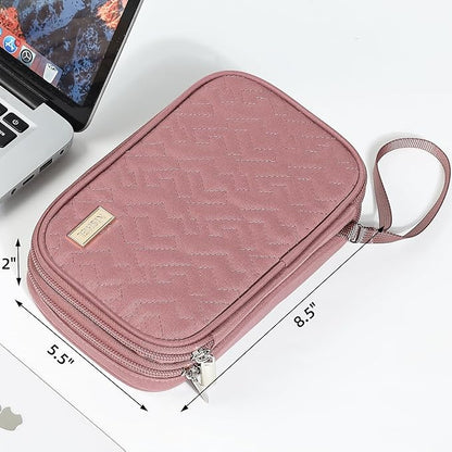 NISHEL Travel Cord Organizer Case, Double Layers Tech Electronic Bag, Essentials for Charger, Cable, Phone, Flash drive, Rose-wood Pink