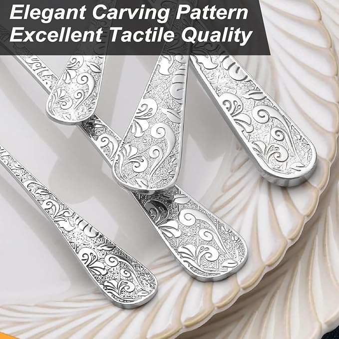 Runfly Vintage Carved Silver Stainless Steel 20-Piece Flatware Set | Silverware