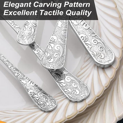 Runfly Vintage Carved Silver Stainless Steel 20-Piece Flatware Set | Silverware