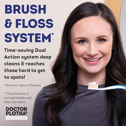 MOUTHWATCHERS Dr Plotkas Soft Bristle Flossing Toothbrush Manual Soft Toothbrush for Adults, Ultra Clean, Good for Sensitive Teeth and Gums, Variety 4 Pack, Colors May Vary