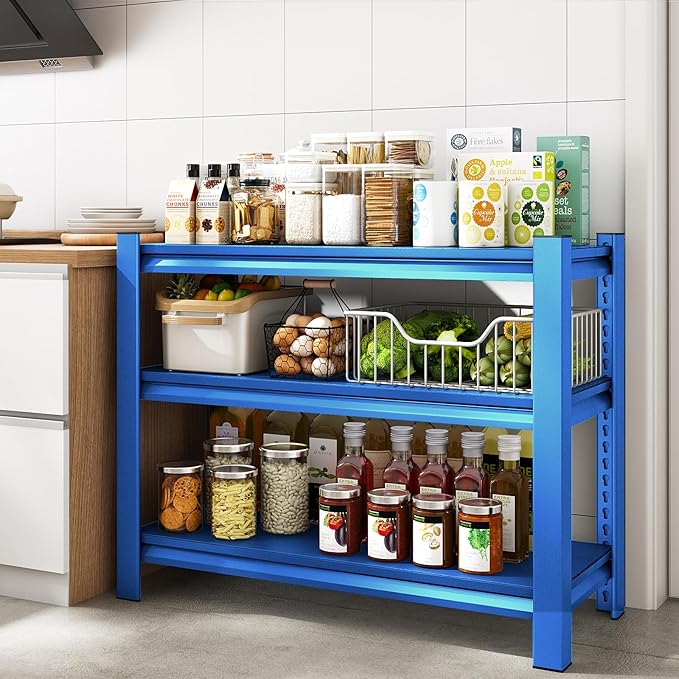 40" W Garage Shelving Heavy Duty，1500LBS Loads Adjustable Garage Storage Shelves,3-Tier Metal Storage Racks and Shelving Units, Utility Rack Shelves,40”W x 18”D x 36”H,Blue