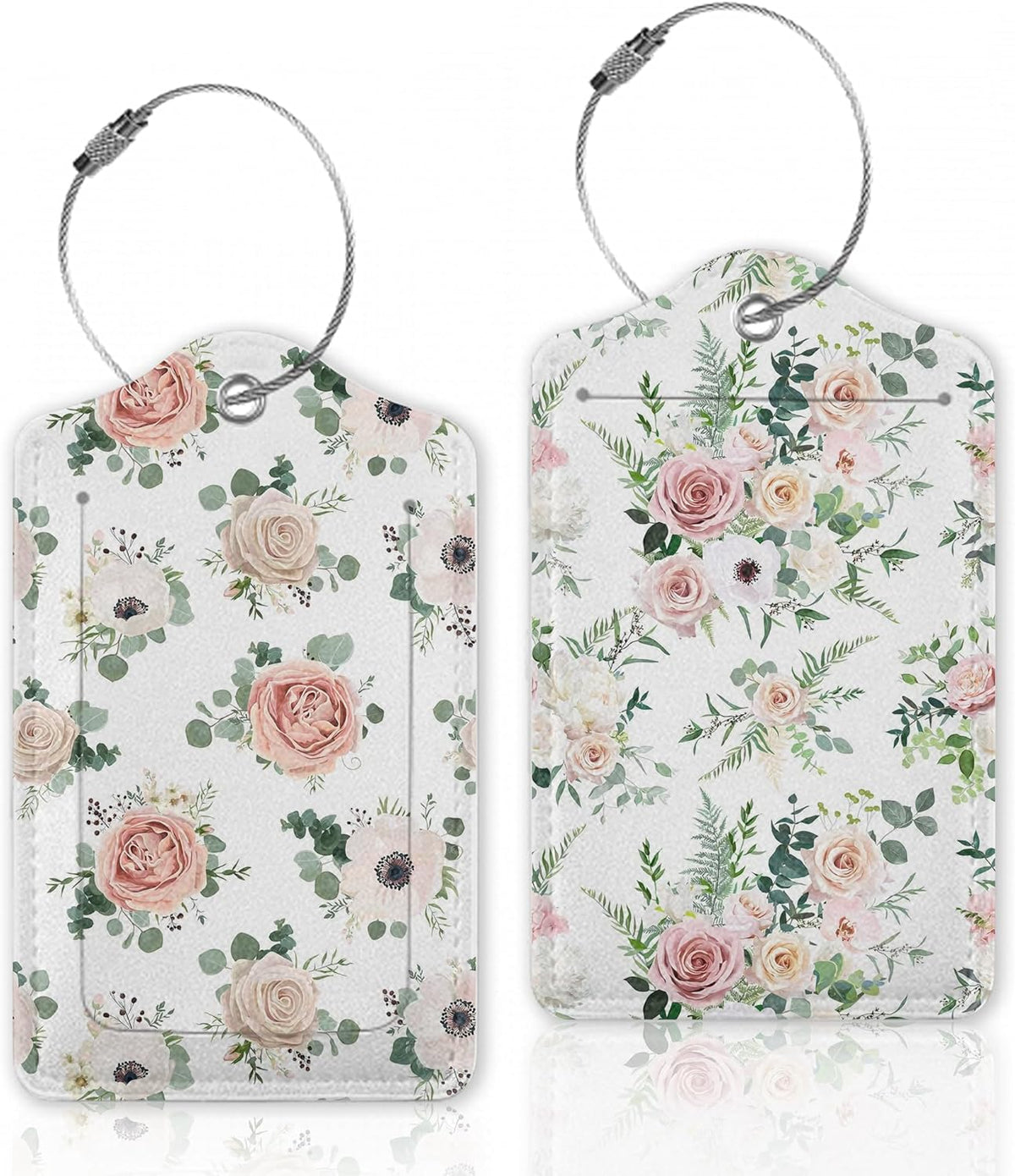 2 Pcs Luggage Tags for Suitcase,Watercolor Flowers Floral Blossom Luggage Tag Name Id Labels with Privacy Cover for Travel Backpack Women Men