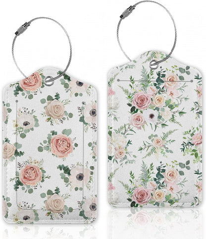 2 Pcs Luggage Tags for Suitcase,Watercolor Flowers Floral Blossom Luggage Tag Name Id Labels with Privacy Cover for Travel Backpack Women Men