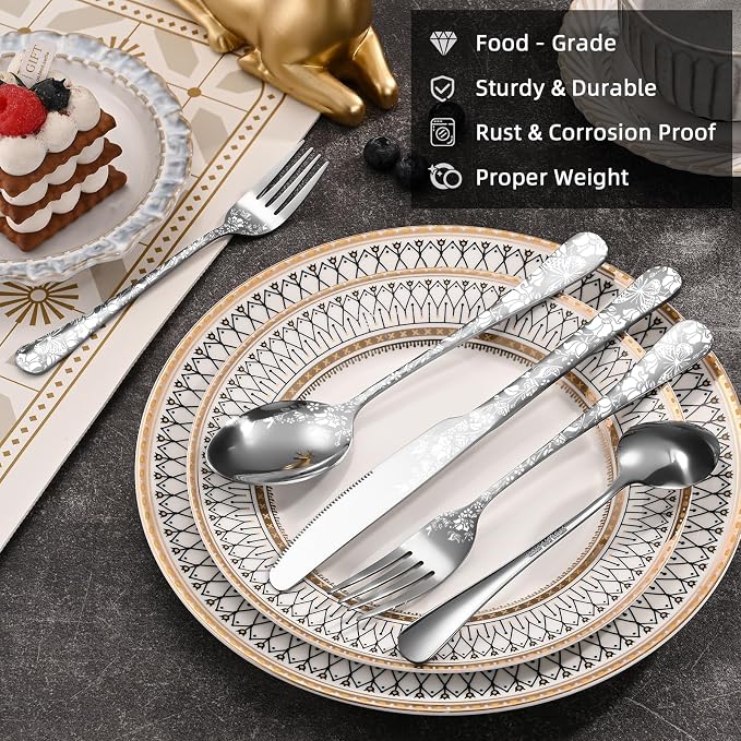 40 Piece Silverware Set, Stainless Steel Flatware Cutlery Set Service