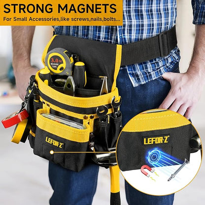 Tool Belt,Magnetic Tool Pouch,14-Pockets Tool Belts for Men,Detachable & Adjustable Tool Pouch belt for Electrician,Carpenter,Construction,Work Apron,Utility Belt,Black-Yellow