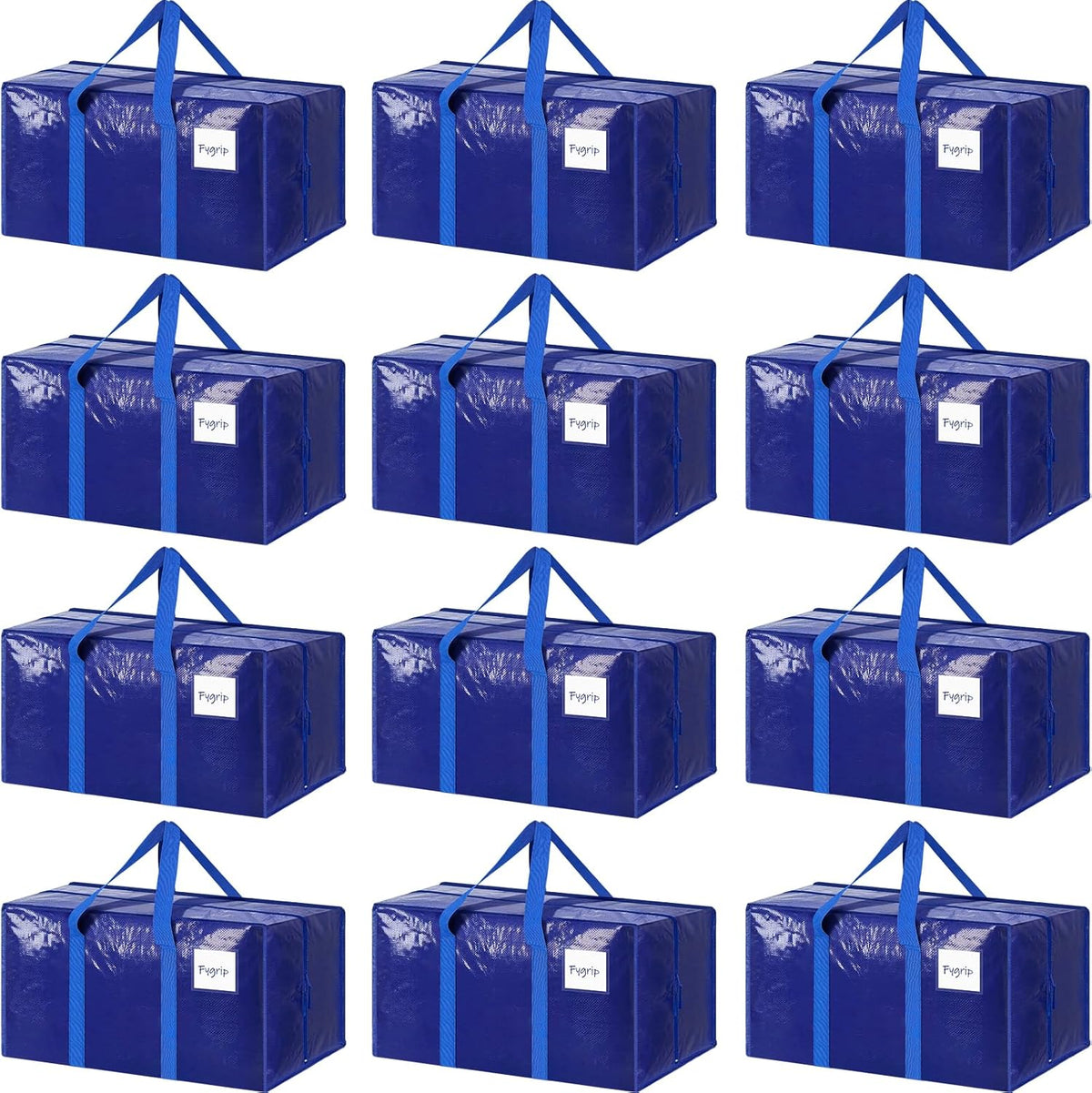 12 Pack Extra Heavy Duty Large Moving Bags with Strong Zipper & Comfortable Handles, Sturdy & Durable Clothes Storage Bags Totes Bins, Packing Moving Boxes for College Supplies, Blue