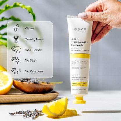 Boka Fluoride Free Toothpaste, Nano Hydroxyapatite Toothpaste, Appropriate for Sensitive Teeth - for Adult, Kids Oral Care - Lemon Lavender Flavor, 4 Fl Oz 1Pk US Manufactured