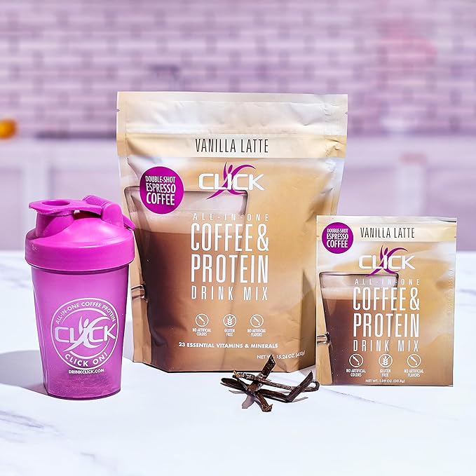 Click Coffee Protein Powder | Double Shot Espresso | 16g Protein | 23 Essential Vitamins | Low Calorie Meal Replacement | 150mg Caffeine | Gluten Free | No Artificial Flavors or Colors | Vanilla