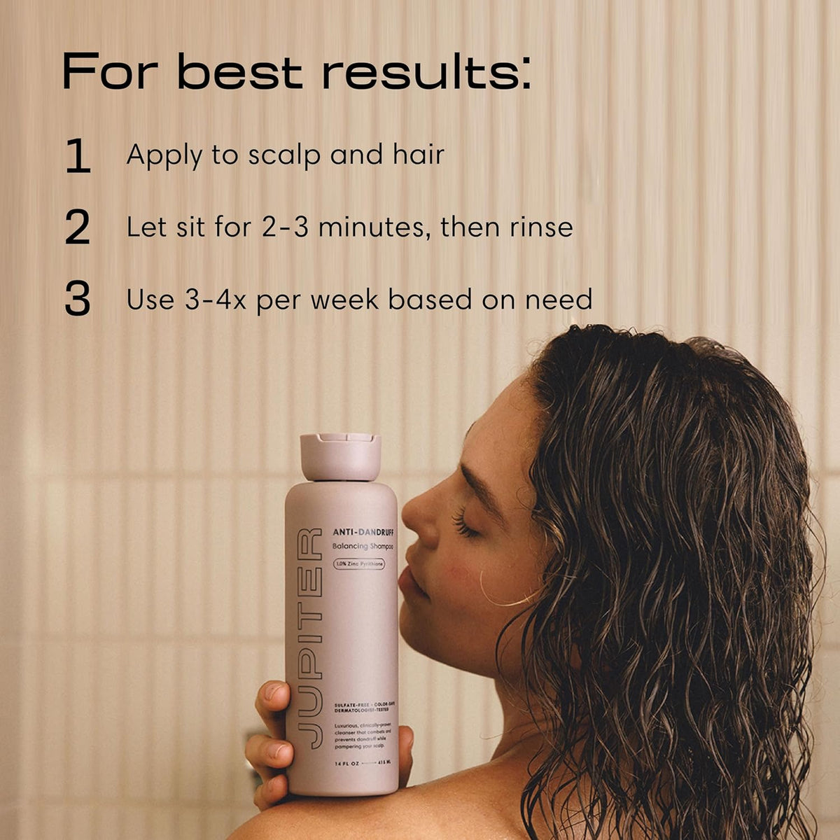 Jupiter Anti Dandruff Shampoo, for Women & Men, Physician-Formulated for Flaky, Itchy, Oily, Dry Scalp, Vegan, Sulfate-Free, Color-Safe, & Paraben-Free, Anti-Dandruff Shampoo with Zinc, 14 fl oz