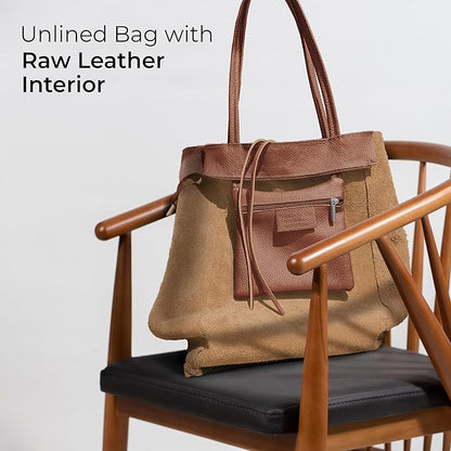 Italian Calf Leather Tote for Women with Zipper, Inner Pocket & Flat Base | Soft Unlined Shopper for Work & Travel
