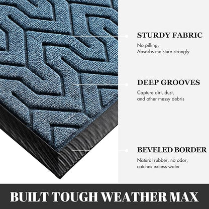Yimobra Extra Large Door Mat Outside Entrance 60x32, Waterproof Heavy Duty Outdoor Mats for Front Door, Non Slip Rubber Entry Mat for Garage Patio, Easy Clean, Mix Blue