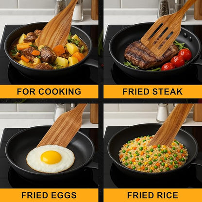 Best Acacia Wood Spatula for Cooking Non Toxic Wooden Kitchen Utensil Set Flat Slotted Turner Spatulas Spoon Scraper Spurtles Kitchen Tools Nonstick Bamboo Cooking Utensils Thin Egg Flipper Spatula