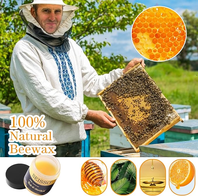 SEISSO Beeswax Furniture Polish, Natural Wood Seasoning Beeswax Furniture Cleaner for Wood Floors, Tables, Chairs and Cabinets