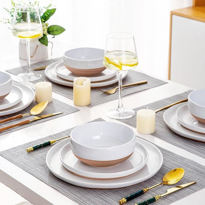 AmorArc Ceramic Dinnerware Sets with Pasta Bowls for 8, Handpainted Plates and Bowls Set with Rustic Terracotta Underside, Scratch Resistant Dishes Set, Dishwasher & Microwave Safe, 32 Pcs