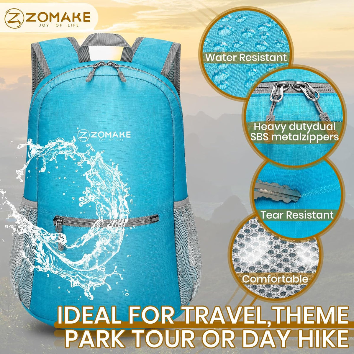 ZOMAKE Ultra Lightweight Hiking Backpack 20L - Packable Small Backpacks Water Resistant Daypack for Women Men(Azure Blue)