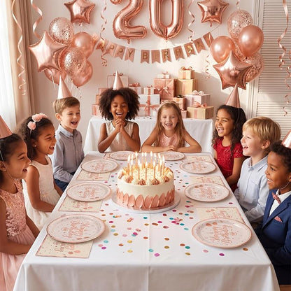 NatNarr 50 Pcs Happy Birthday Plates and Napkins Set, 7 Inch Pin Rose Gold