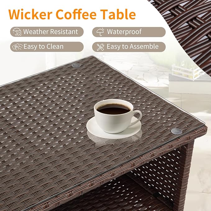 VINGLI Outdoor Wicker CoffeeTable Patio Coffee Tables