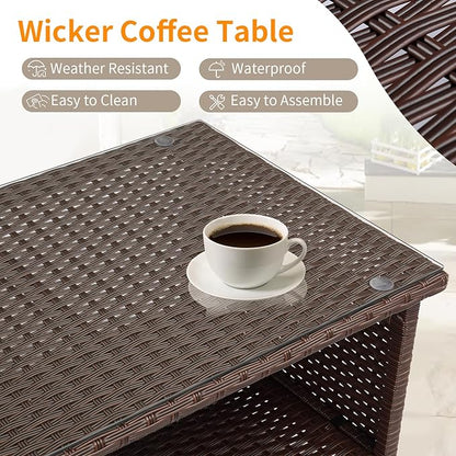 VINGLI Outdoor Wicker CoffeeTable Patio Coffee Tables