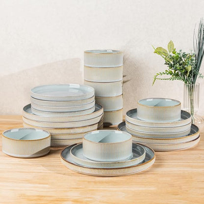 Ceramic Dinnerware Set for 8, 24-Piece Plates and Bowls Set | Lightweight