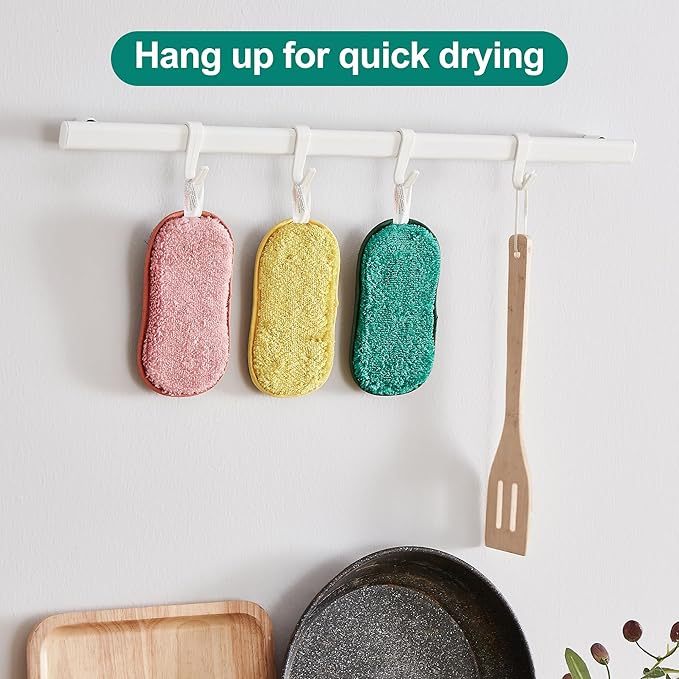 Multipurpose Sponges Kitchen,6 Pack Reusable Non-Scratch Scrub Sponge,Rough Scrubbers Side for Pots and Pans,Soft Microfiber Scrub Side for Washing Dishes
