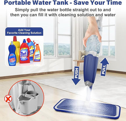 Microfiber Spray Mop for Floors Cleaning: Wet Dry Hardwood Floor Mops with 3 Washable Pads for Swiffer Powermop - Flat Mop with Sprayer for Tile Wood Laminate Vinyl Marble Floor