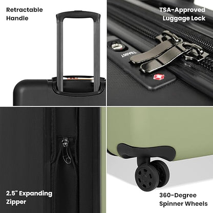 Sherpani Meridian, 29 Inch Travel Hardside Luggage, Durable Hardshell Luggage, Expandable Suitcase with 4 Double Spinner Wheels, Checked Luggage for Women (Sage)