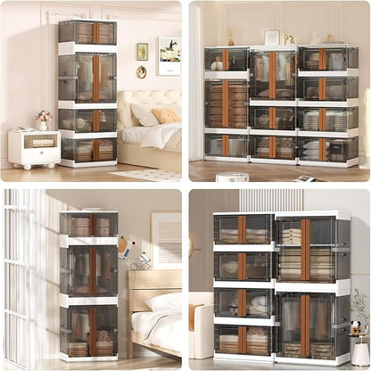 HAIXIN Closet Organizers and Storage, Collapsible Clothing Storage with Closet Rod and Clothes Hangers, Stackable Shelves, 39.6 Gal Wardrobe Organizer for Bedroom, 1 Pack