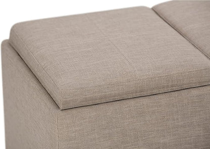 SIMPLIHOME Avalon 42 inch Wide Contemporary Rectangle Storage Ottoman in Natural Linen Look Fabric, Assembled, for the Living Room, Entryway and Family Room