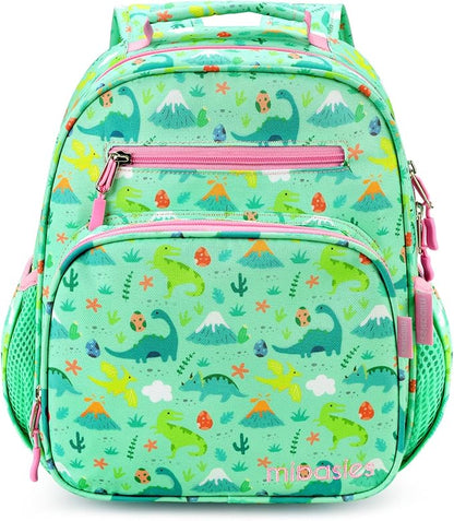 mibasies Toddler Backpack for Girls 2-4: Cute Kids Backpacks for Girls - Preschool Kindergarten Backpack - Dinosaur Forest Light Green