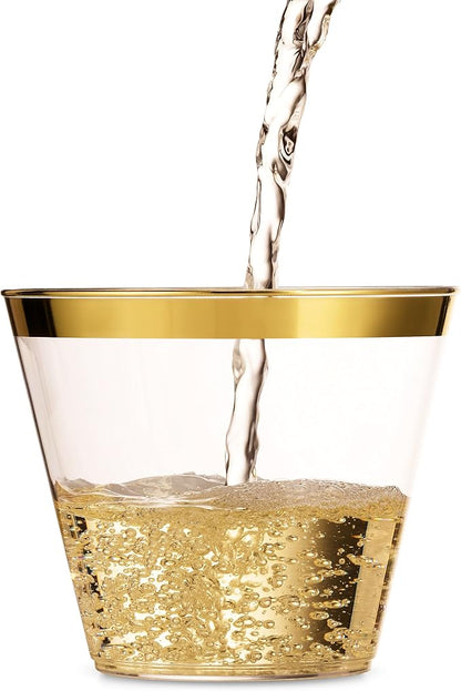 Munfix 100 9 Oz Clear Plastic Cups, Old Fashioned Tumblers, Fancy Disposable