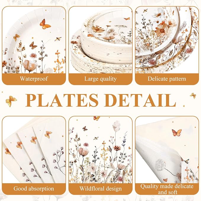 250 Pcs Wildflower Party Decorations Include Boho Autumn Fall Floral Paper