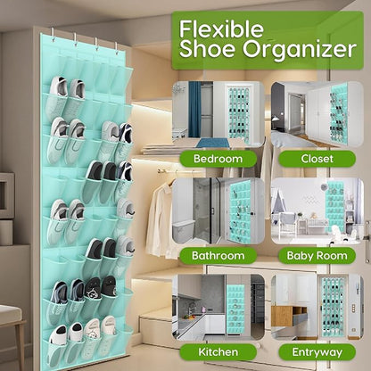 Unjumbly Over the Door Shoe Organizer with 40 Large Breathable Mesh Pockets, Space Saving Shoe Holder, Hanging Shoe Rack for Entryway Bedroom Closet Storage (Mint Blue, 40 Pockets)