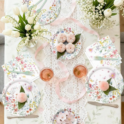 96 Pieces Spring Wildflower Floral Tableware Set – Garden Flower Disposable