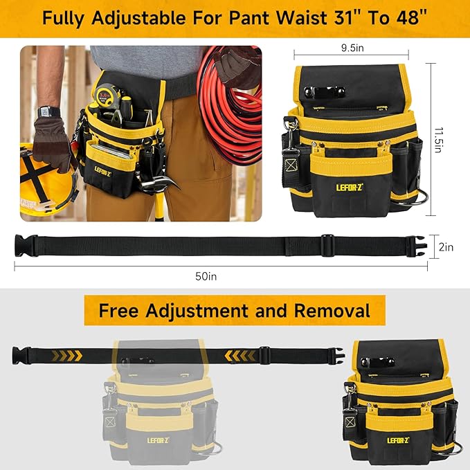 Tool Belt,Magnetic Tool Pouch,14-Pockets Tool Belts for Men,Detachable & Adjustable Tool Pouch belt for Electrician,Carpenter,Construction,Work Apron,Utility Belt,Black-Yellow
