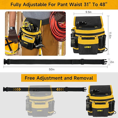 Tool Belt,Magnetic Tool Pouch,14-Pockets Tool Belts for Men,Detachable & Adjustable Tool Pouch belt for Electrician,Carpenter,Construction,Work Apron,Utility Belt,Black-Yellow