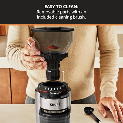 KRUPS Flat Burr Coffee Grinder Electric, 18 Adjustable Grind Settings, 2-20 Cups per Grind, Single Touch, Coffee Bean and Spice Grinder, Stainless Steel, Black