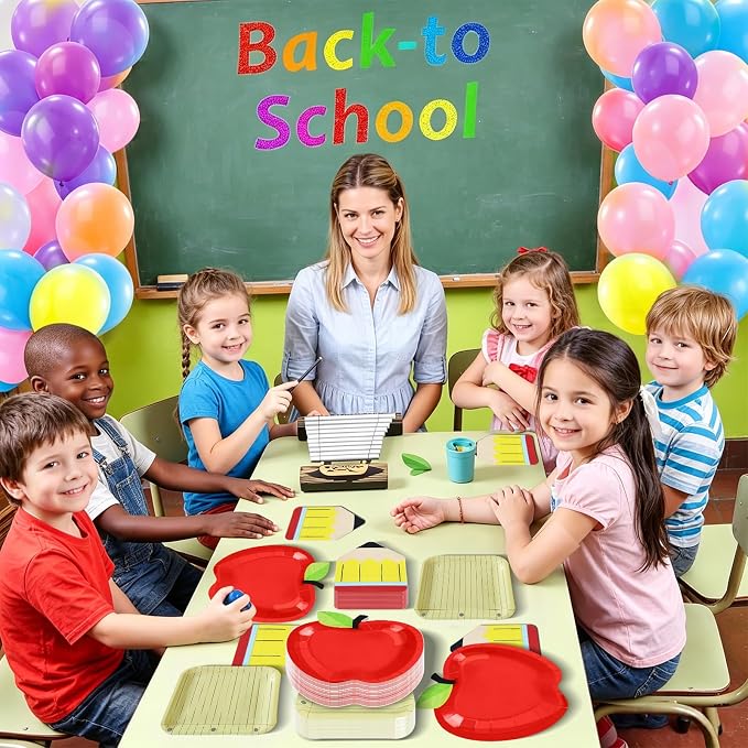 180Pcs Back to School Red Apple Paper Plates and Napkin Set, First Day of