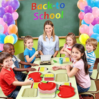 180Pcs Back to School Red Apple Paper Plates and Napkin Set, First Day of